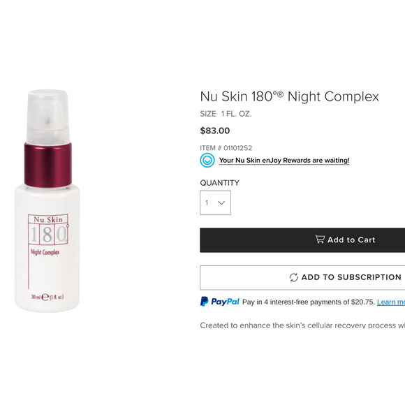 Nu Skin 180 Night Complex 1oz $83 NEW - Picture 3 of 5